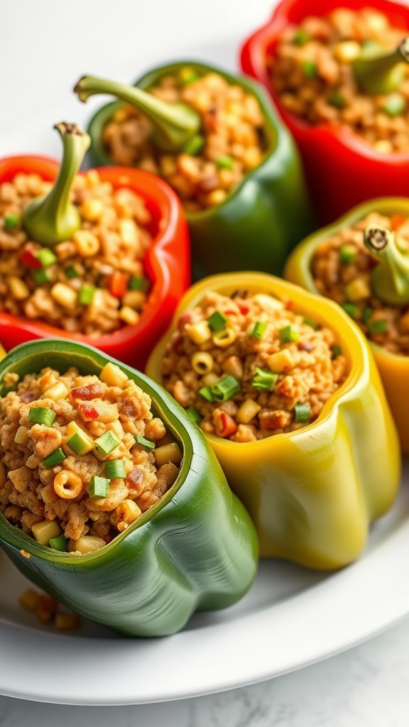 Stuffed bell peppers filled with Asian flavors on a plate.