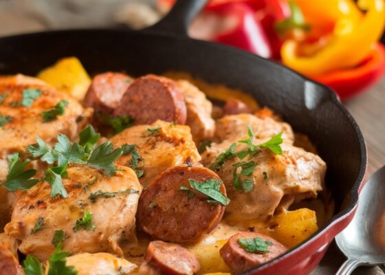 Keto Creamy Cajun Chicken and Sausage Skillet