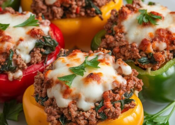 Keto Lamb and Spinach Stuffed Bell Peppers