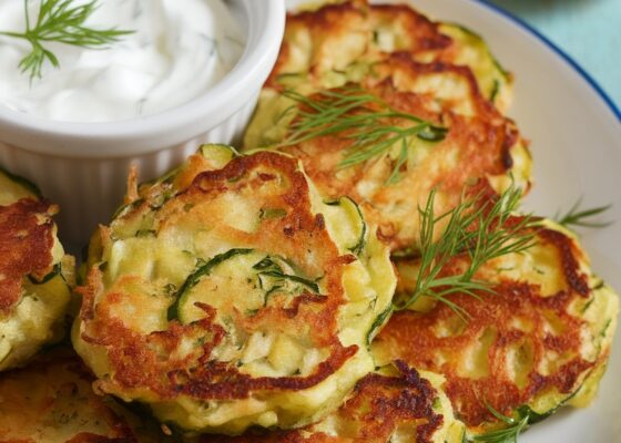 Keto Zucchini Fritters with Creamy Greek Yogurt Sauce