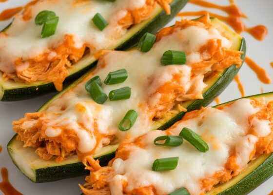 Keto Buffalo Chicken Stuffed Zucchini Boats