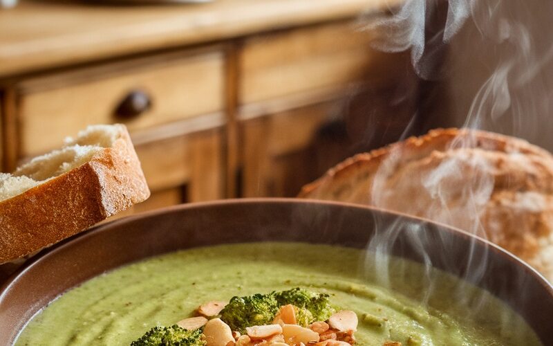 Creamy Keto Broccoli Soup with Almonds