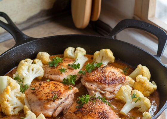 Keto Garlic Butter Chicken and Cauliflower Skillet