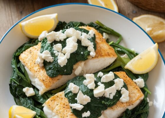 Keto Baked Haddock with Spinach and Feta
