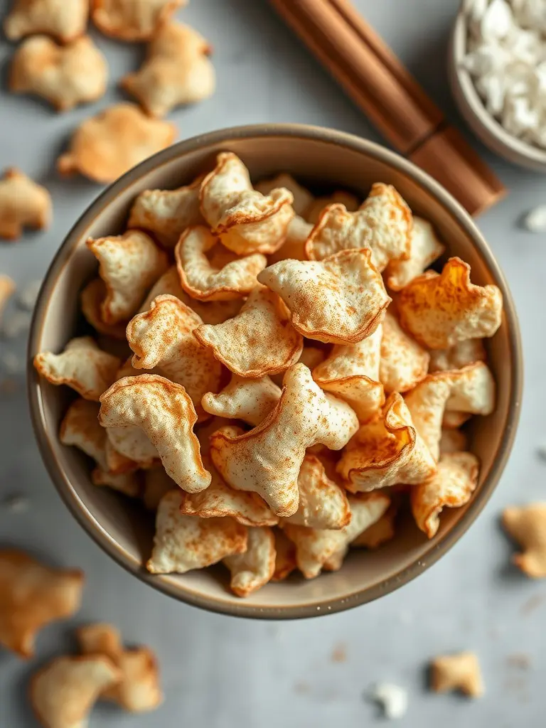 A bowl of crispy cinnamon sugar coconut chips