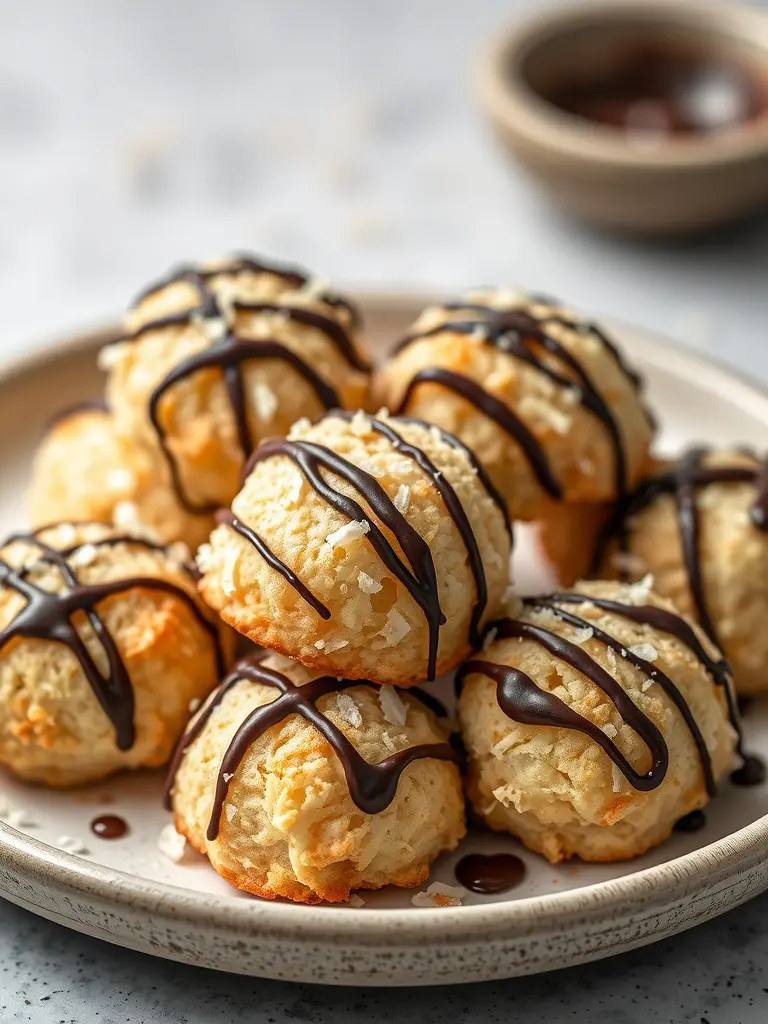 Coconut macaroons drizzled with chocolate