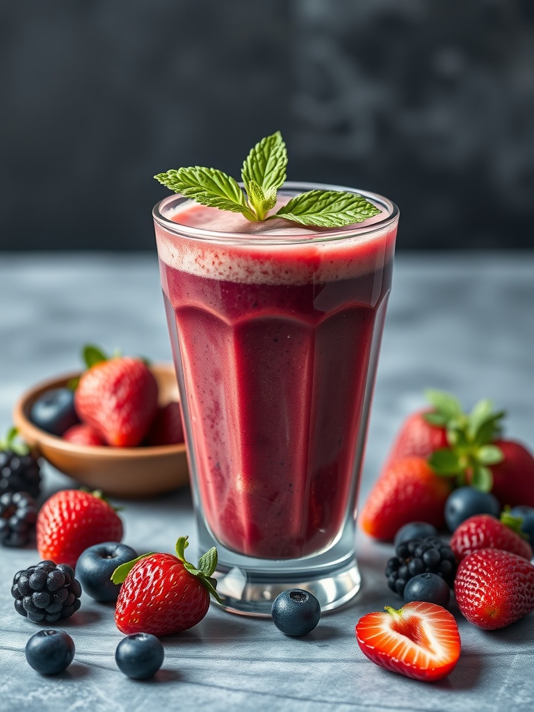 A refreshing Keto Berry Smoothie made with almond milk and fresh berries