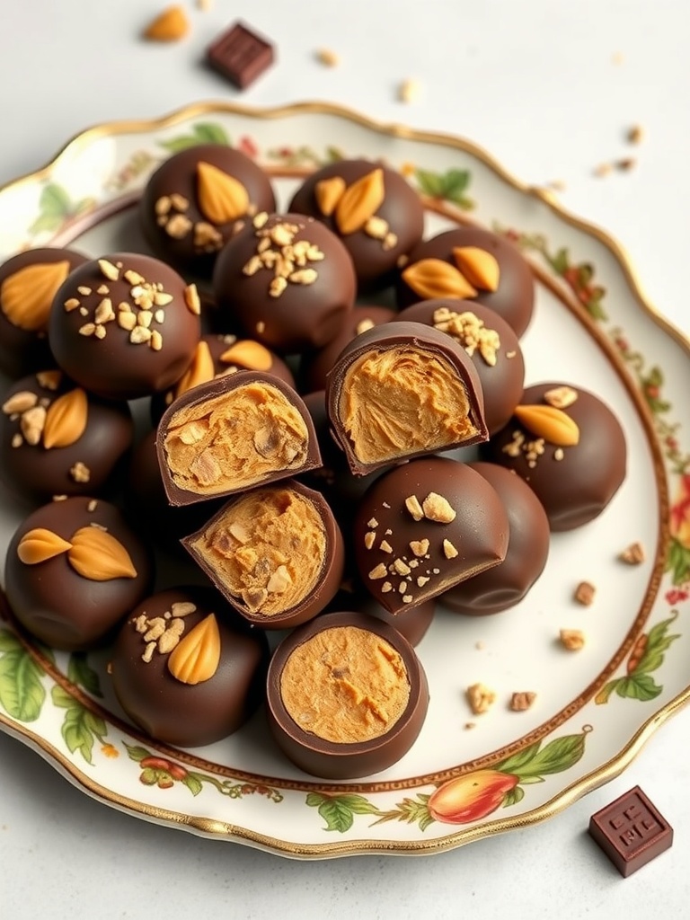 Peanut Butter Chocolate Fat Bombs on a decorative plate